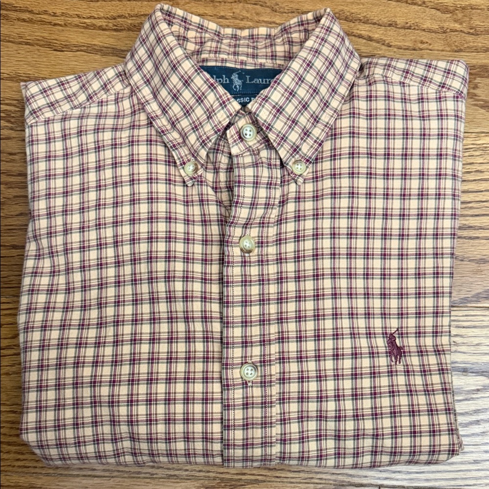 Ralph Lauren Men's Checkered Button-Down Shirt in Brown and Tan